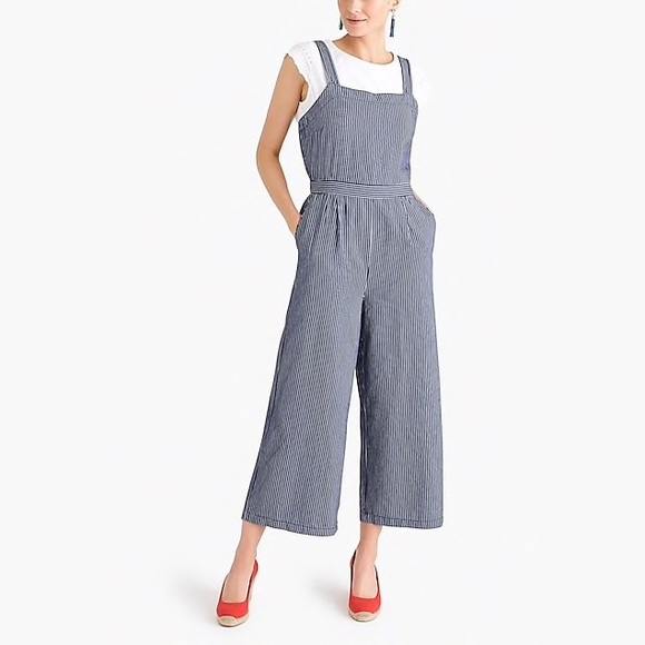 j crew blue and white striped jumpsuit